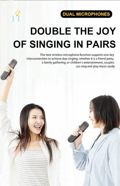Karaoke Machine With 2 Wireless Dual Microphones Portable Boombox AUX TF Card U Disk Player Voice Changer For Party