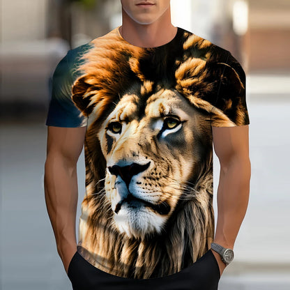 Lion Animal Pattern 3D Print T-Shirts Men Streetwear Hip Hop Short Sleeve T Shirt Oversized Tees Harajuku Y2k Tops Kids Clothing