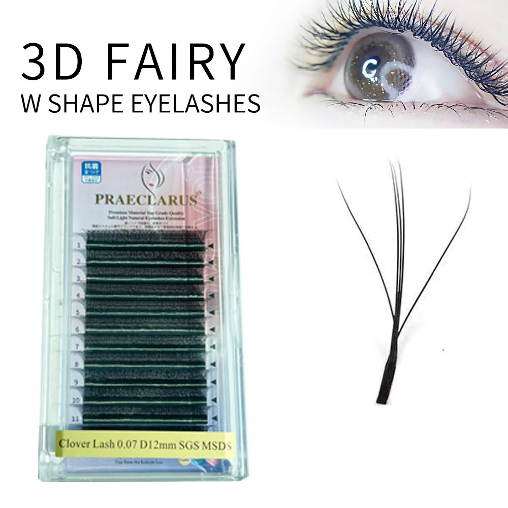 PRAECLARUS 3D Fairy Shape Lashes 12 Rows Eyelashes Premade Volume Fan Natural Soft Light Lashes Triple Tips Eyelashes