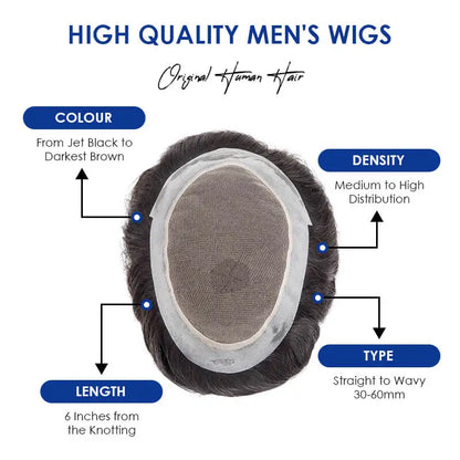 Australia Toupee Men Lace and PU Base Breathable Men's Wig For Men Capillary Prosthesis Replacement Natural Hairline System