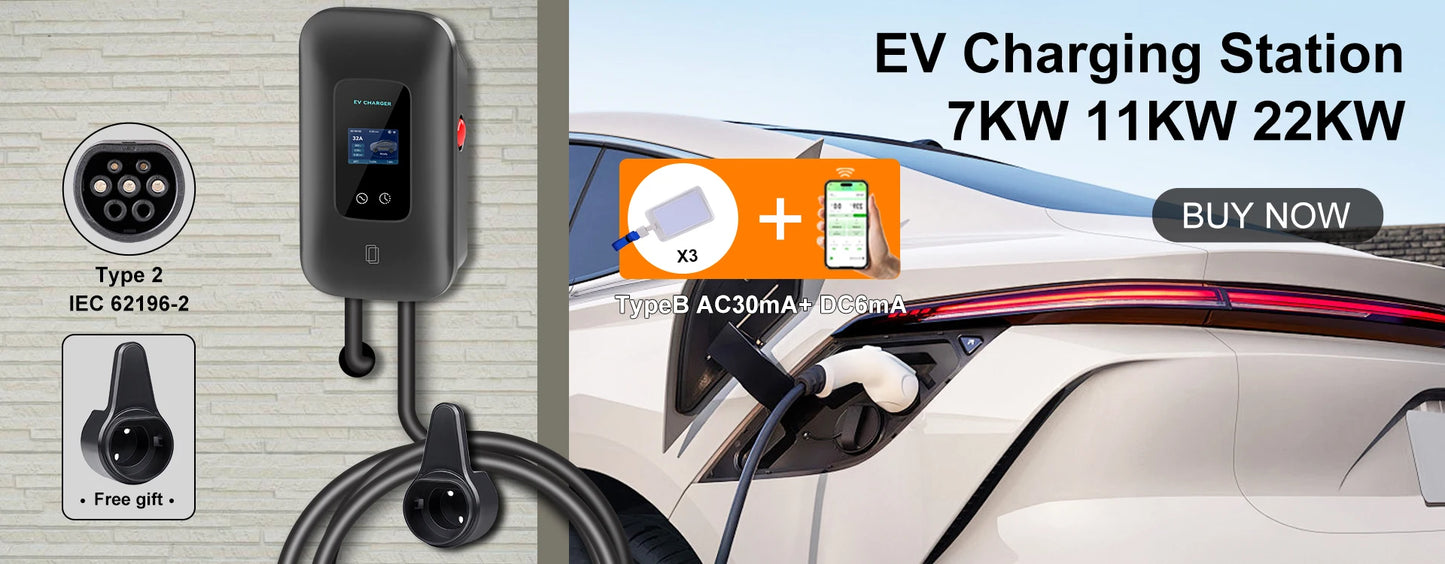 Type 2 Portable EV Charger Appointment time 11KW 16A 3 Phase EVSE Charging Box Cable CEE Plug for Electric Vehicle Car