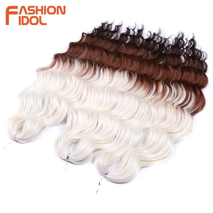 FASHION IDOL 24Inch Crochet Hair Synthetic Water Wave Braiding Hair Extensions Ombre Rainbow color Fake Hair Deep Wave Curl Hair