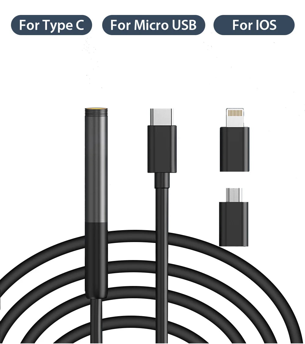KERUI 2MP Industrial Endoscope Camera Single/Dual Lens Mini Inspection Camera for Iphone Waterproof Pipeline Borescope Type C
