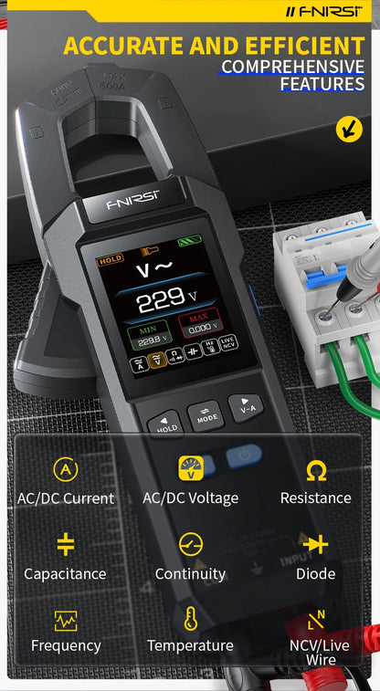 FNIRSI DMC-100 зажимный, 10000 отсчётов, ток AC/DC до 600А, USB зарядка
