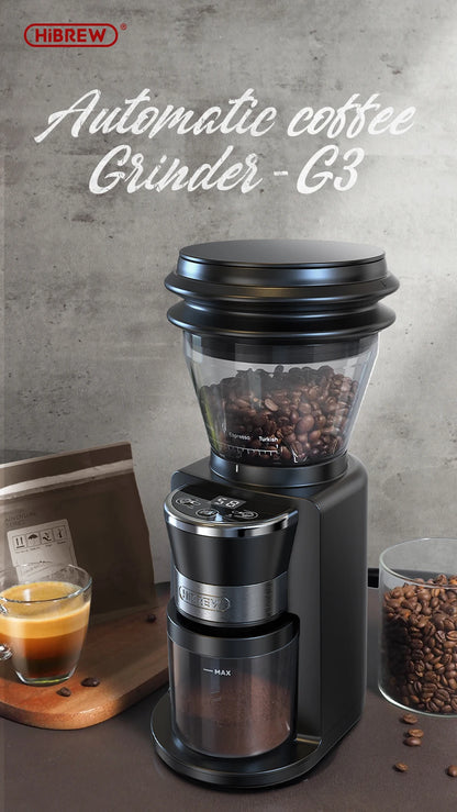 HiBREW Coffee Mill Automatic Electric Coffee Grinder with 31 Gears for Espresso American Coffee Pour Over Visual Bean Storage G3