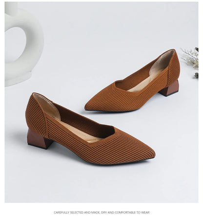 2025 New Women's High Heels Large 42/43 Fashion Pointed Anti slip Rubber Bottom Knitted Breathable Shoes