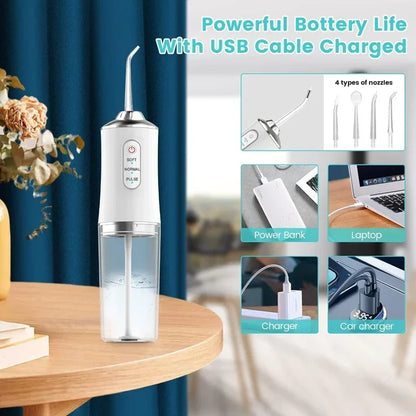 Portable Cordless dental water flossers,Professional Electric Oral Irrigator tooth cleaner 3 Modes & Water Drill,IPX7 Waterproof