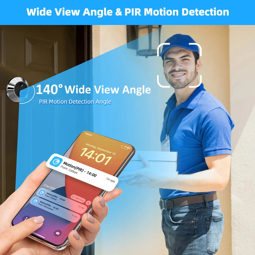 Smart 3MP Mini Digital Peephole Door Camera 2.4Ghz WiFi Infrared IR Night Vision PIR Motion Detection Digital Viewer iCam365 APP