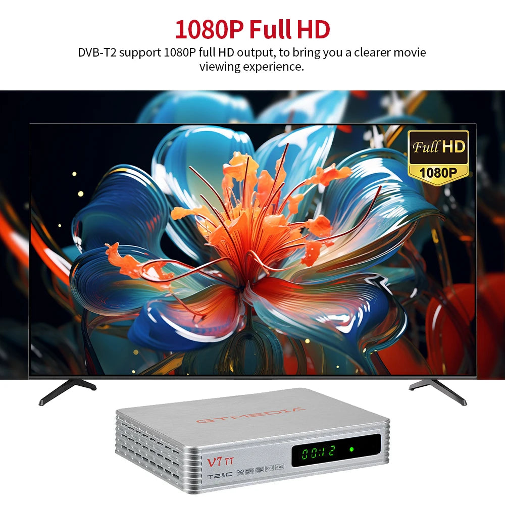 GTMEDIA V7 TT Ground Signal Receiver，1080P Full HD DVB-T/T2/DVB-C Signal TV Box With USB WIFI Decoder Support H.265 HEVC 10bit F