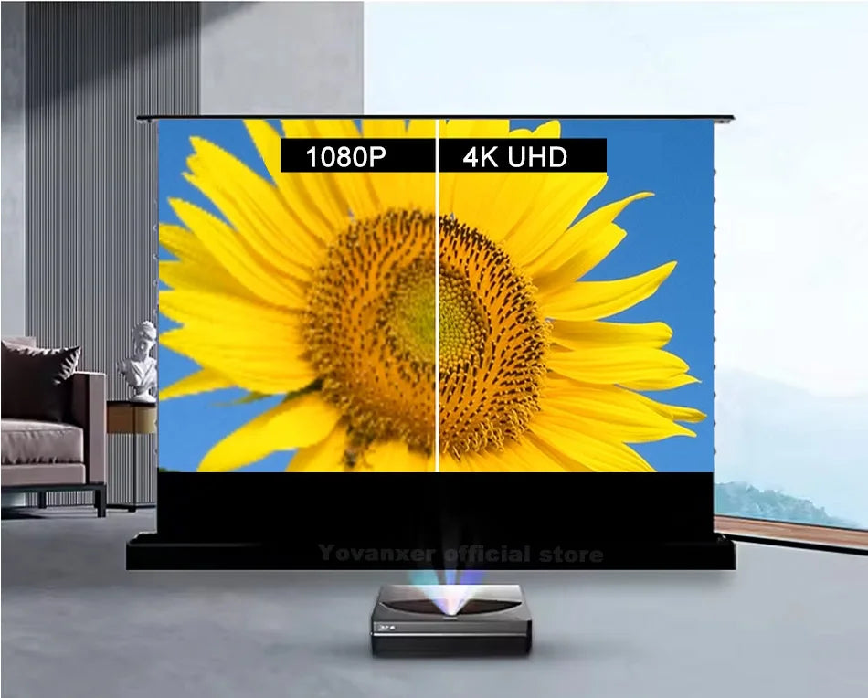 2025 New 120 inch ALR Rejecting Motorized Electric Tab Tension Floor Rising Projector Screen Square Shell  for UST Projector