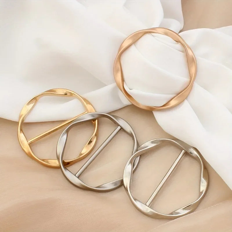 5pcs Fashion Metal Round Circle Clip Buckle Shawl T-Shirt Tie Clip Brooch Waist Buckle Versatile Clothing Ring Wrap Holder