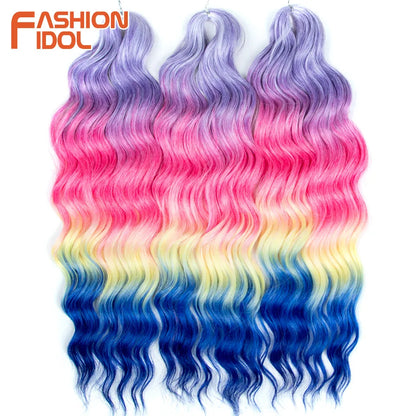 Anna 24 Inch Synthetic Hair Water Wave Braiding Hair Extensions Ombre Blonde Deep Wave Afro Curl Twist Crochet Hair for Women