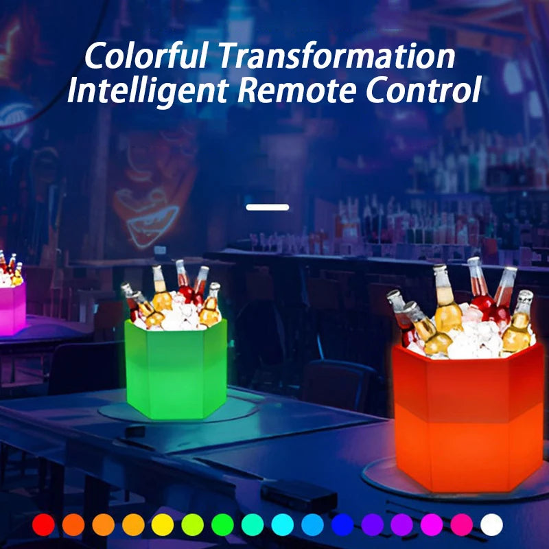 LED Solar Energy Luminous Bar Bucket Ice KTV Remote Control Outdoor Beer Bucket Champagne Waterproof Colorful Buckets Bar Tools