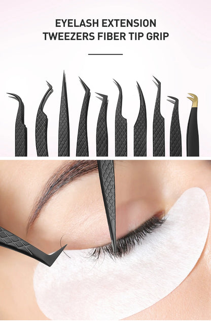 SAKURAHANA Professional Eyelash Tweezers Black Fiber Tip For Lash Extensions Mega Volume Mink Lashes Tool Makeup Artist Kit