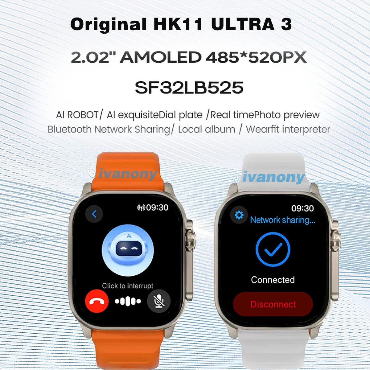 Smart Watch HK11 Ultra3 Schedule Reminder Support TWS Earphone Connect Network Sharing AI Robot Offline Voice Wake up Smartwatch