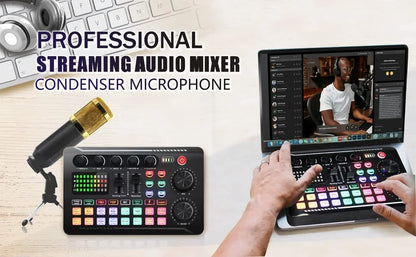 DJ Equipment Microphone Sound Card Console Studio Sound Card Kit Cable Phone Mixing Computer Live Voice Mixer F998 Sound Card
