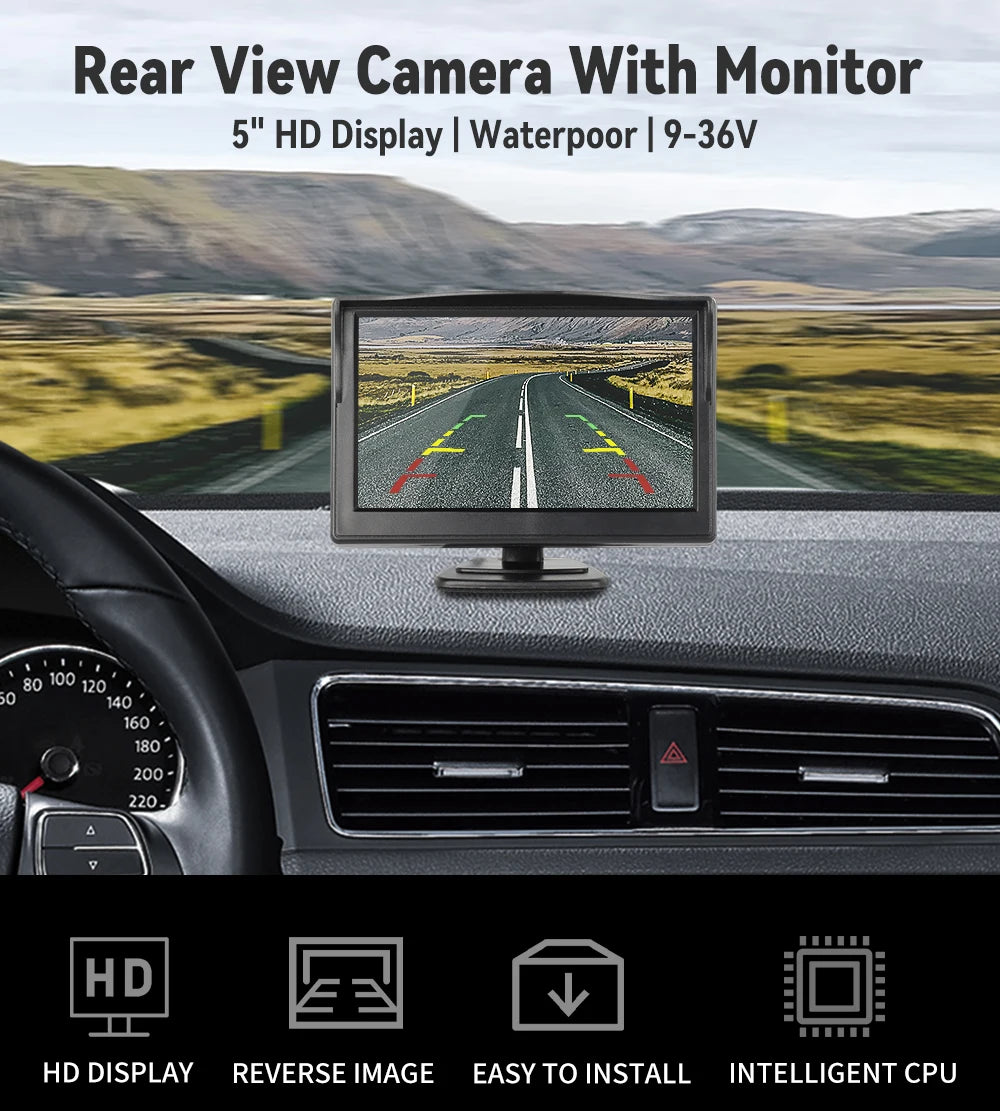 Universal Backup Car Rear view Camera with 5 inch Monitor for Truck HD Screen LED Night Vision Waterproof Paking Bus Security