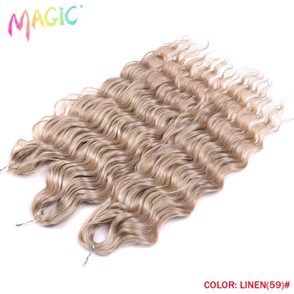 Anna Synthetic Hair 24 Inch Water Wave Braiding Hair Extensions Ombre Blonde Deep Wave Afro Curl Twist Crochet Hair for Women