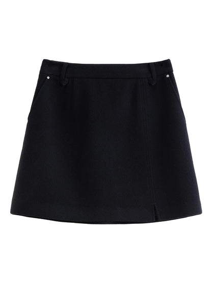 DUSHU Classic Long and Short Elastic Waist A-line Skirt 2025 Winter Skirt for Women Solid Simple Commuting Office Ladies College