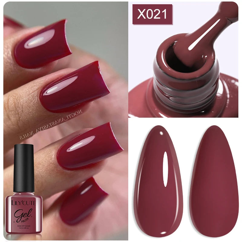 LILYCUTE 7ml Brown Red Purple Nail Gel Polish Coffee Color Series Semi Permanent UV Gel Soak off Nail Gel Varnishes For Nail Art