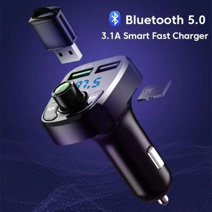 XIKCU LED MP3 Bluetooth FM Audio Receiver Hands-Free Bluetooth 5.0 Transmitter 2.1A 3.1A QC3.0 Type C Dual USB Car kit Charger