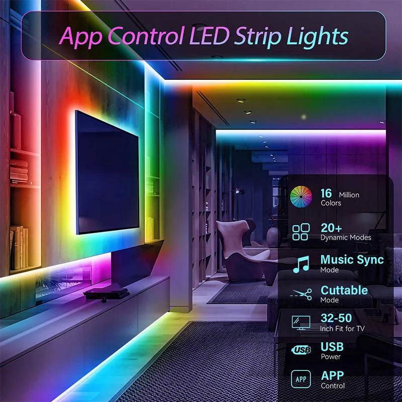 5V LED Strip Lights USB RGB 5050 LED Light Strip Music Sync App Control Luces Led Flexible Lamp for Room Decor TV Backlight