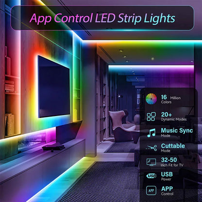 5V LED Strip Lights USB RGB 5050 LED Light Strip Music Sync App Control Luces Led Flexible Lamp for Room Decor TV Backlight