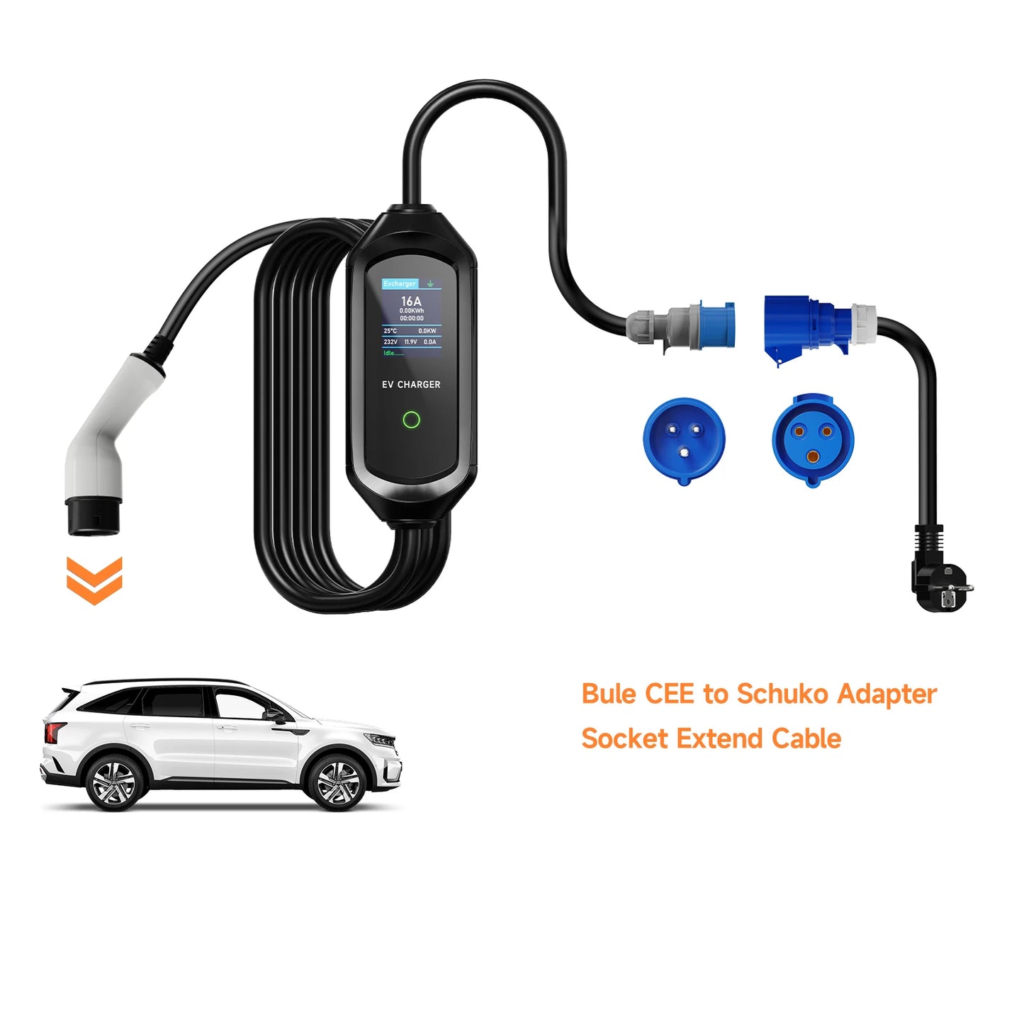 AFEEV EV Charger CEE Female Plug 3 Pins Bule CEE to Schuko Adapter Wall Socket Extend Cable Connect with 7KW 32A 1Phase Charger