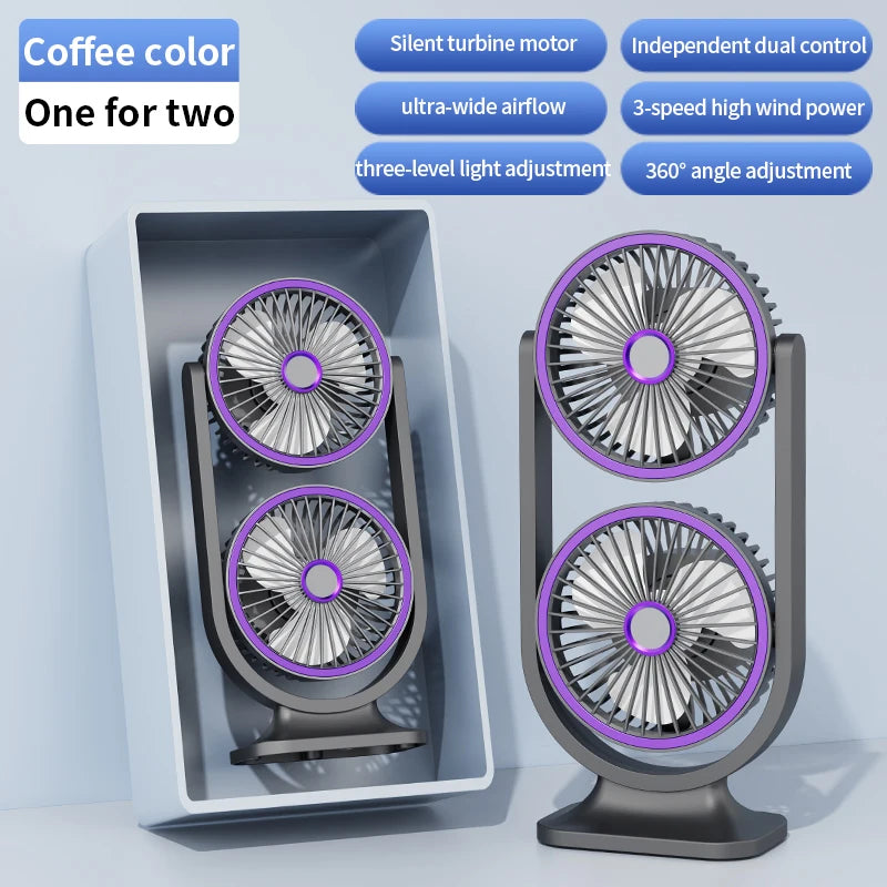 TINSOL 2026 New Dual-Head Desktop Fan, High-Power Air Circulation Fan, Office and Dormitory Double-Layer Fan