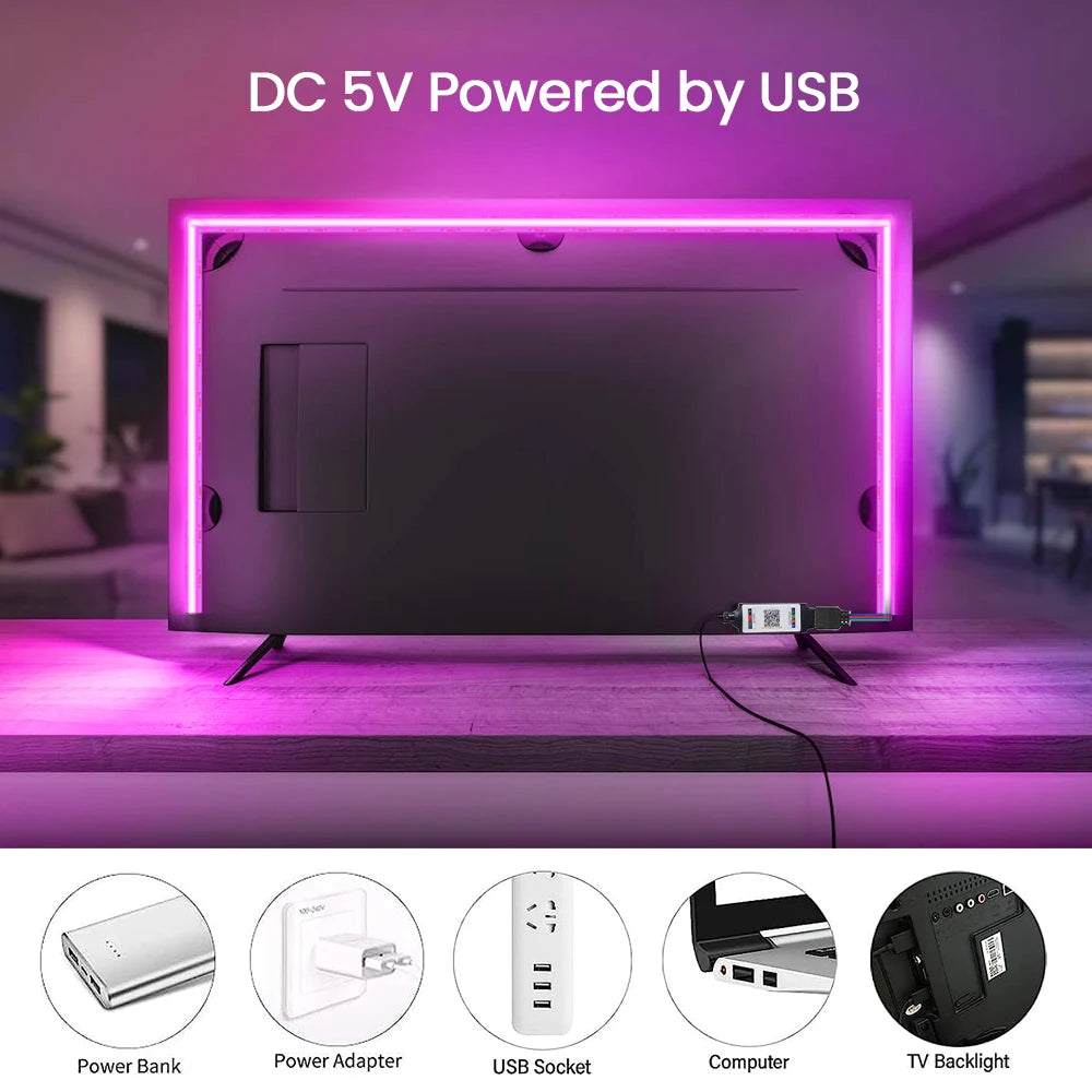 5V USB RGB COB LED Strip Light Bluetooth APP Control Music Sync 576LEDs/m High Density Flexible Ribbon RGB Tape TV Backlight