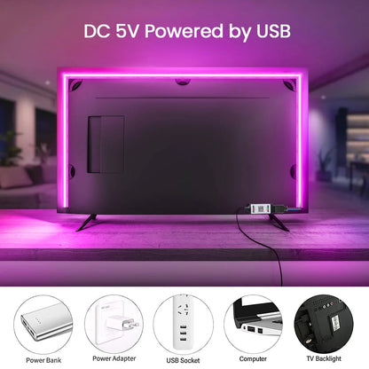 5V USB RGB COB LED Strip Light Bluetooth APP Control Music Sync 576LEDs/m High Density Flexible Ribbon RGB Tape TV Backlight