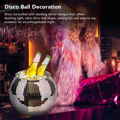Disco Ball Ice Bucket Plastic Large Capacity Party Drink Bucket for Beer Cocktail Wine Silver