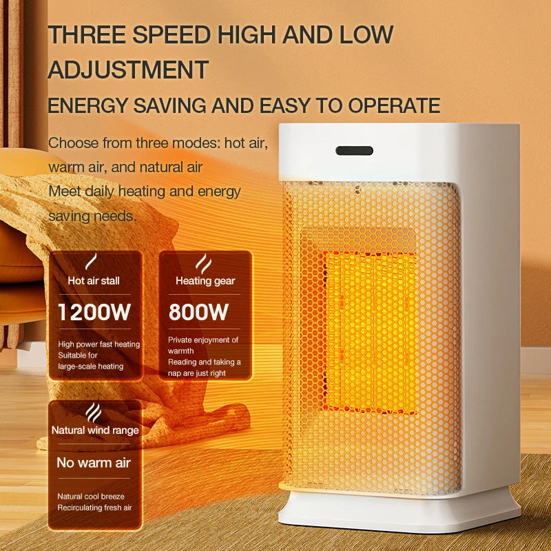 Portable PTC ceramic electric heater with multi-stage adjustment, silent, small household fan and night light heater.