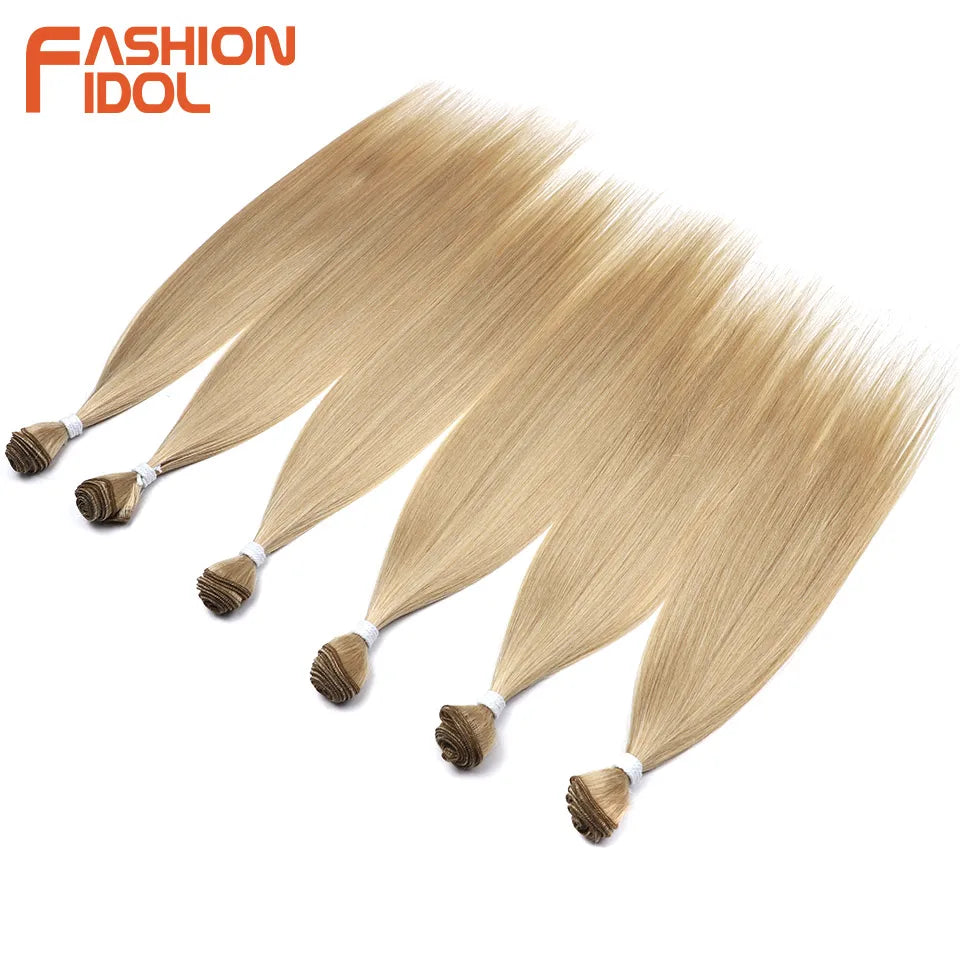 FASHION IDOL 20 22 24 inches 300g/6pcs Yaki Straight Hair Weaving Synthetic Fake Hair Bundles Ombre Blonde Salon Hair Extensions