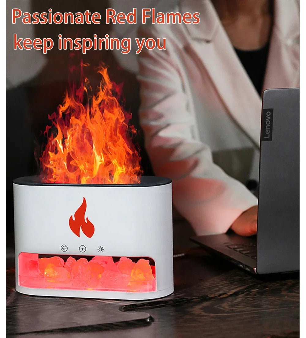 New Fireplace Humidifier Crystal Salt Rock Fire Lamp 7 Color Flame Aroma Volcano Air Humidifier Essential Oil Diffuser for Home