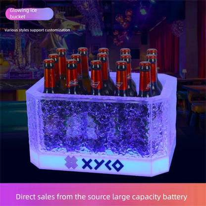 LED Rechargeable Glowing Ice Bucket, Bar KTV Champagne Bucket, Nightclub Dedicated Beer Bucket,Wine Bottle Storage Container