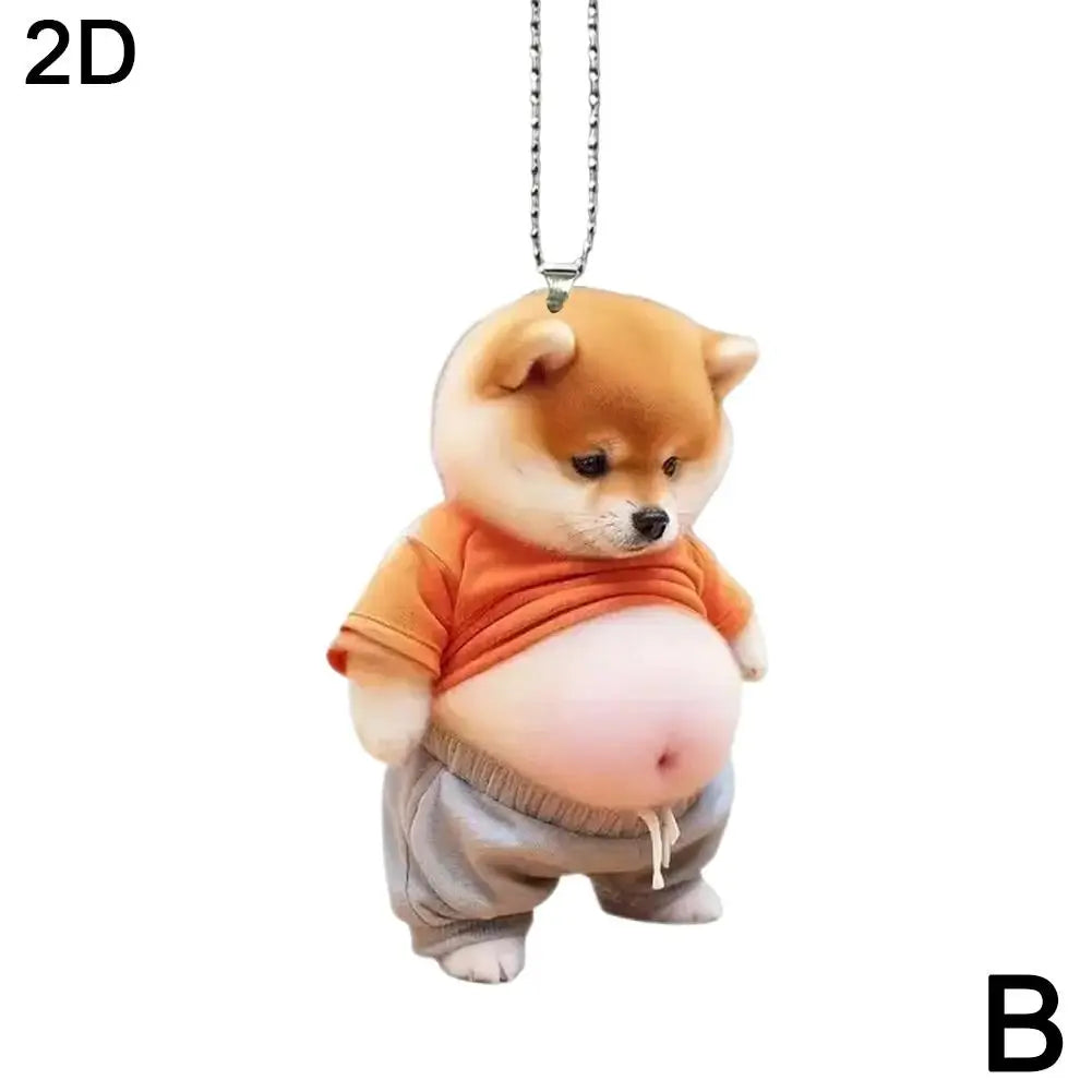 Fat Puppy Keychain 2D Flat Acrylic Cartoon Dog Ornament Car Mirror Backpacks Hanging Pendant For Home Decor