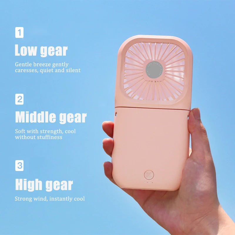 Handheld small fan, outdoor mini folding fan, USB charging portable neck hanging fan, desktop stand small fan