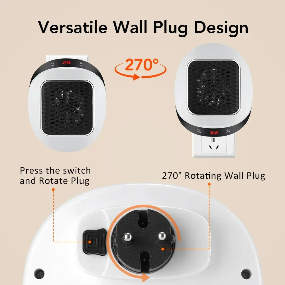800W Electric Portable Wall Mounted Heater for Small Bathroom PTC Ceramic Heating Fan with Remote Control