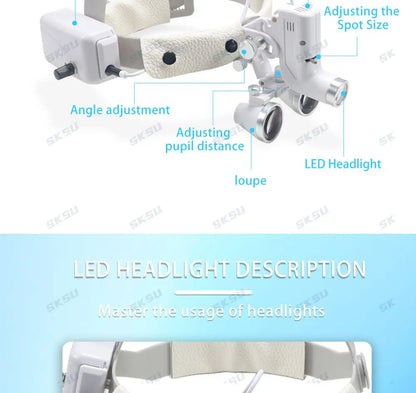 LED Dental LED Light Lamp Binocular Loupes Brightness Spot Adjustable Dental Lab 5W Headlamp for Surgical Headlight 2.5X 3.5X