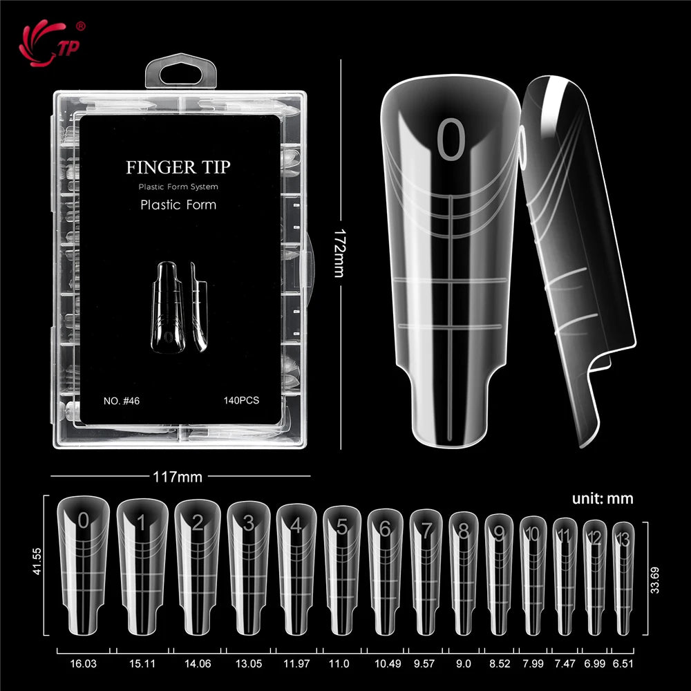 TP New 70pcs/140pcs Clear Nail Dual Form Full Cover Nail Extension System Quick Building Gel Molds False Nail Tip Manicure Tools