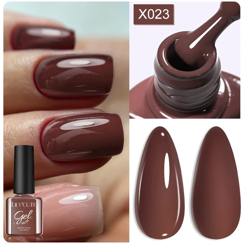 LILYCUTE 7ml Brown Red Purple Nail Gel Polish Coffee Color Series Semi Permanent UV Gel Soak off Nail Gel Varnishes For Nail Art