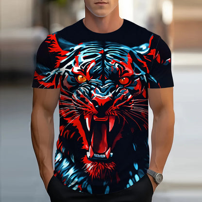 Lion Animal Pattern 3D Print T-Shirts Men Streetwear Hip Hop Short Sleeve T Shirt Oversized Tees Harajuku Y2k Tops Kids Clothing