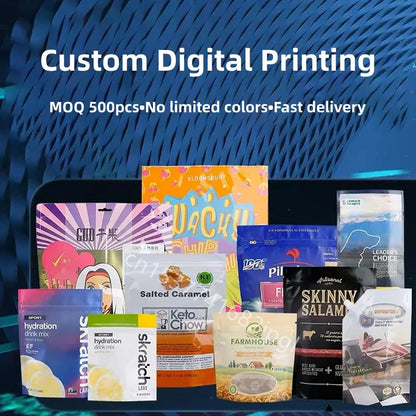 Custom Digital Print Resealable Stand up Pouch Bag Food Grade Plastic with Zipper for Candy Sweets Nuts Cookies Doypack