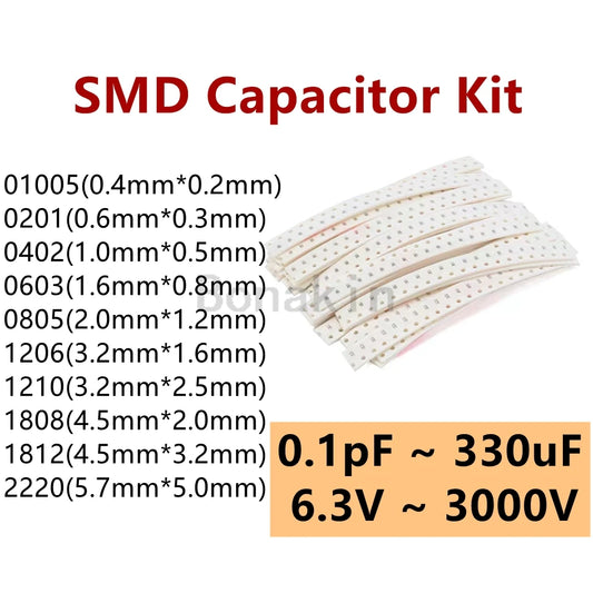 01005 0201 0402 0603 0805 1206 1210 1808 1812 2220 SMD Ceramic Capacitor Assorted Kit 100pF 10nF Chip Capacitance Set 100nF 10uF