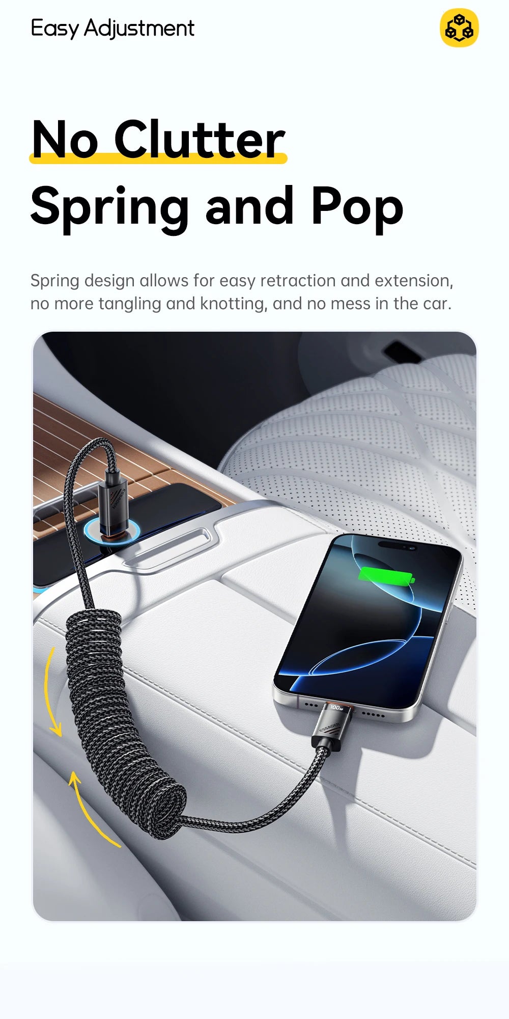 Essager Car Spring Type C Cable  For iPhone 16 15 Xiaomi Samsung 100W PD Fast Charging For Macbook iPad Type C to Type C Cable