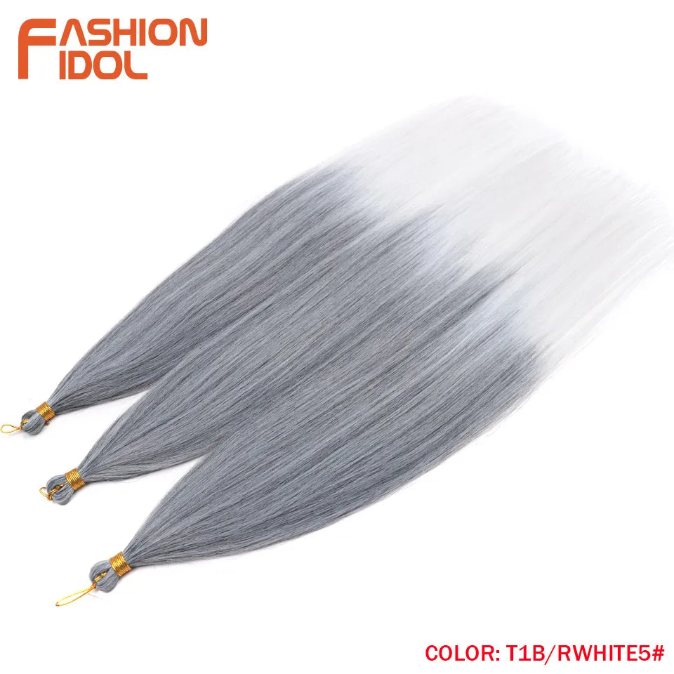 28" 3PCS Ariel Straight Pony Hair Bundles Crochet Braids Hair Synthetic Braiding Hair Ombre Silver Grey Crochet Hair Extensions