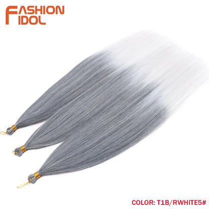 28" 3PCS Ariel Straight Pony Hair Bundles Crochet Braids Hair Synthetic Braiding Hair Ombre Silver Grey Crochet Hair Extensions