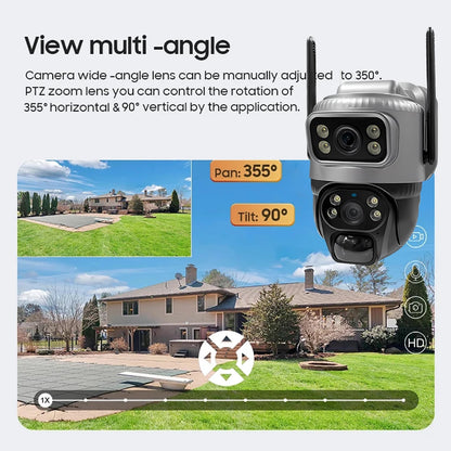 V380 Dual Lens 4G Camera Solar PIR Human Detection Night Vision Waterproof Security Video IP Camara 8MP 4K Battery CCTV Monitor