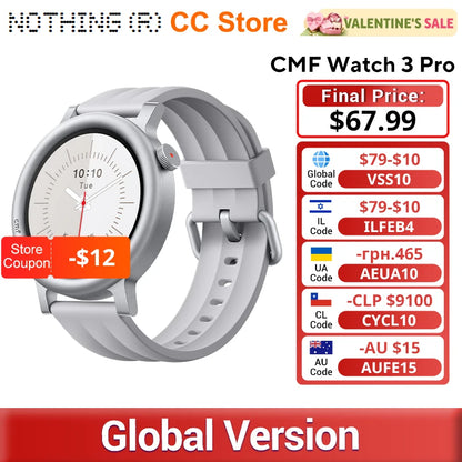 CMF BY NOTHING Watch 3 Pro Smart Watch 1.43"AMOLED Dual-Band GPS & 130+ Sport Modes Bluetooth Call AI Energy Sleep Monitor IP68